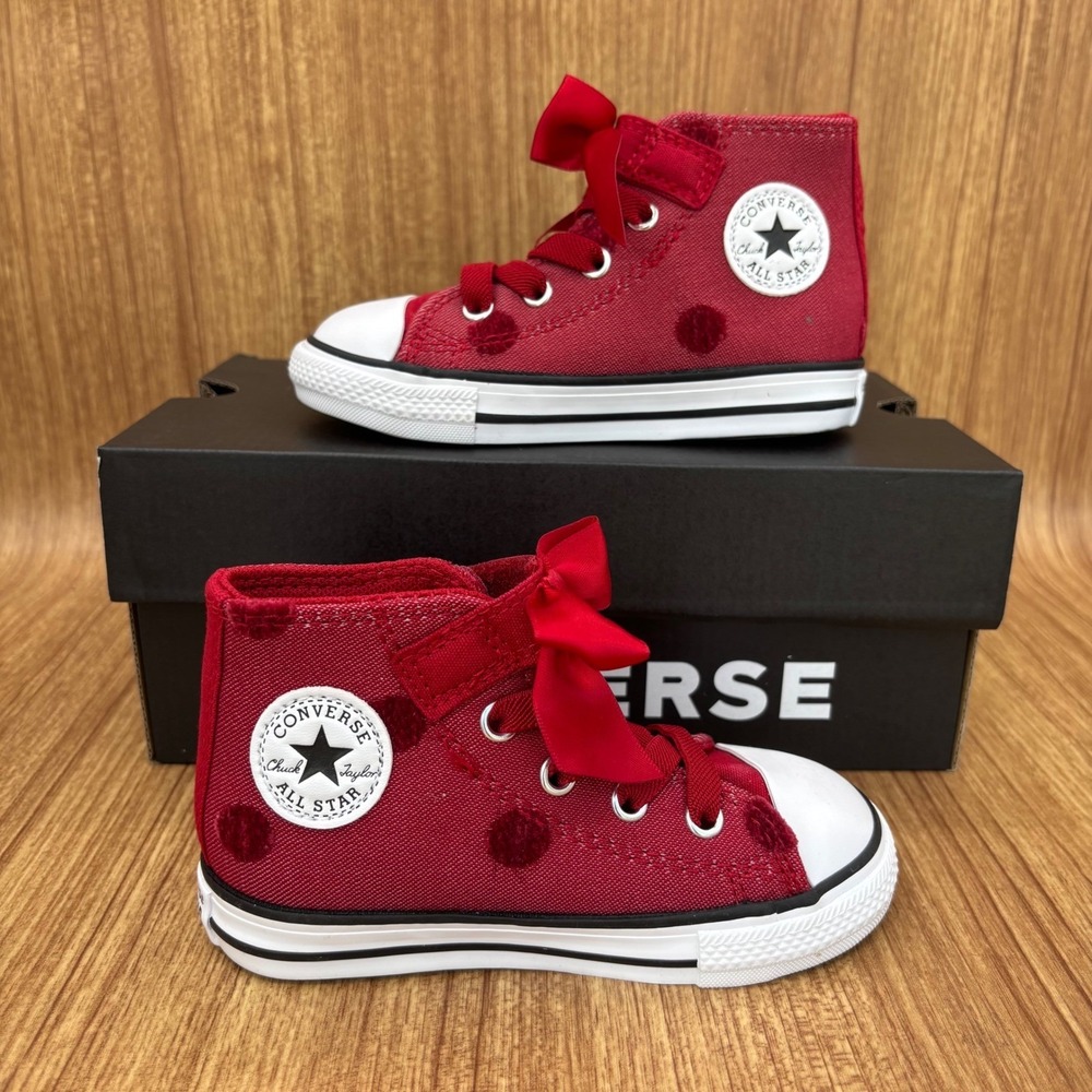 Converse CTAS 1V Hi Infant Size 7 Red Polka Dot Ribbon Bow A15143F NEW